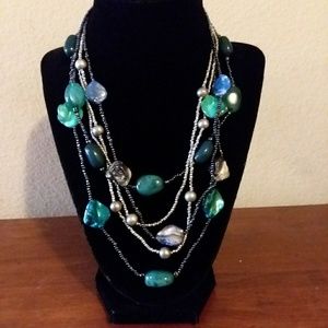 5 Strand Necklace with Mother of Pearl & Glass